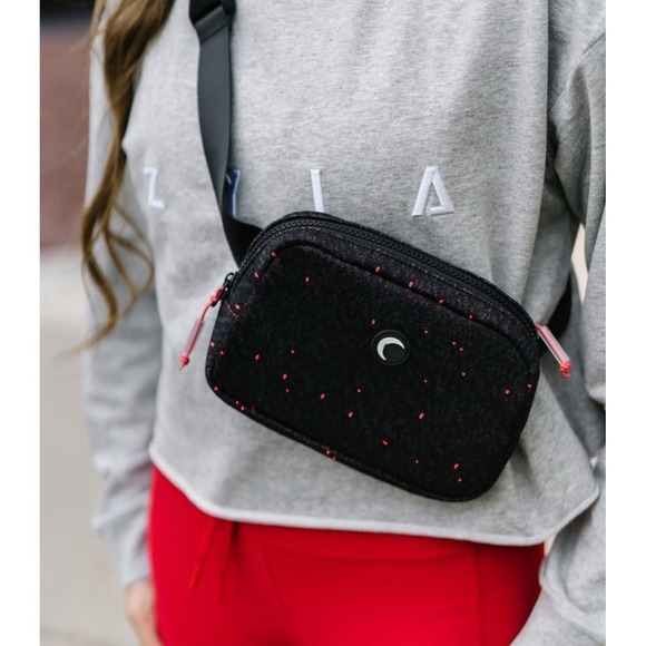 ZYIA Handbags - Zyia crossbody‎ fanny pack belt bag  black with red speckles rubber emblem
